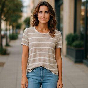 Soft Surroundings Aligned Tunic Womens S Heavenly Soft Amata Oatmeal Stripe